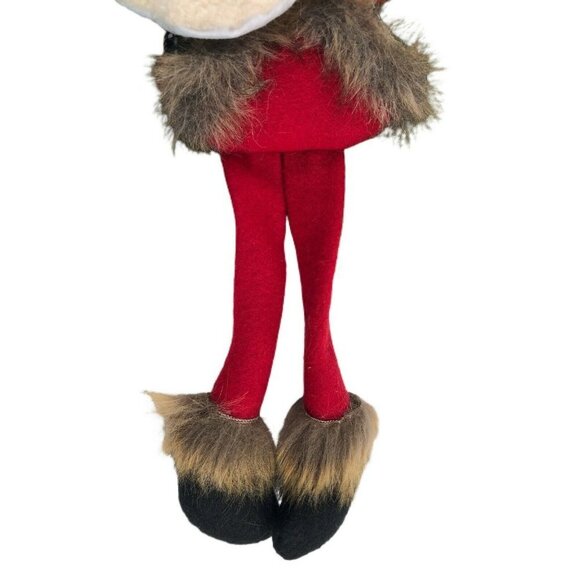 Handmade Christmas Stocking Farmhouse Santa Plaid & Fur Felt & Canvas 17" - Picture 4 of 5